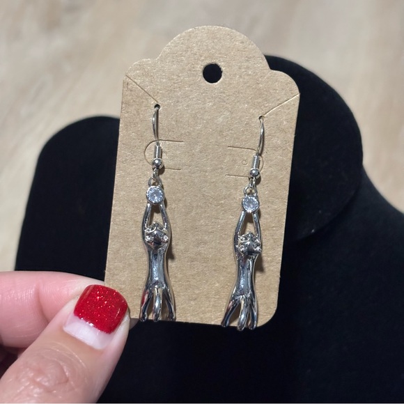 Cute Hanging Cat Dangle, Hook Earrings - Super Cute Kitty Cat Earring - Picture 3 of 13